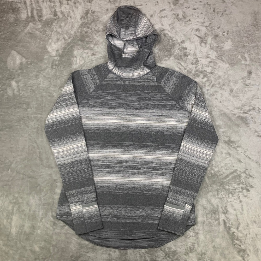 Marmot Scuba Hoodie Thumbhole Long Sleeve Womens M Grey White Striped Activewear